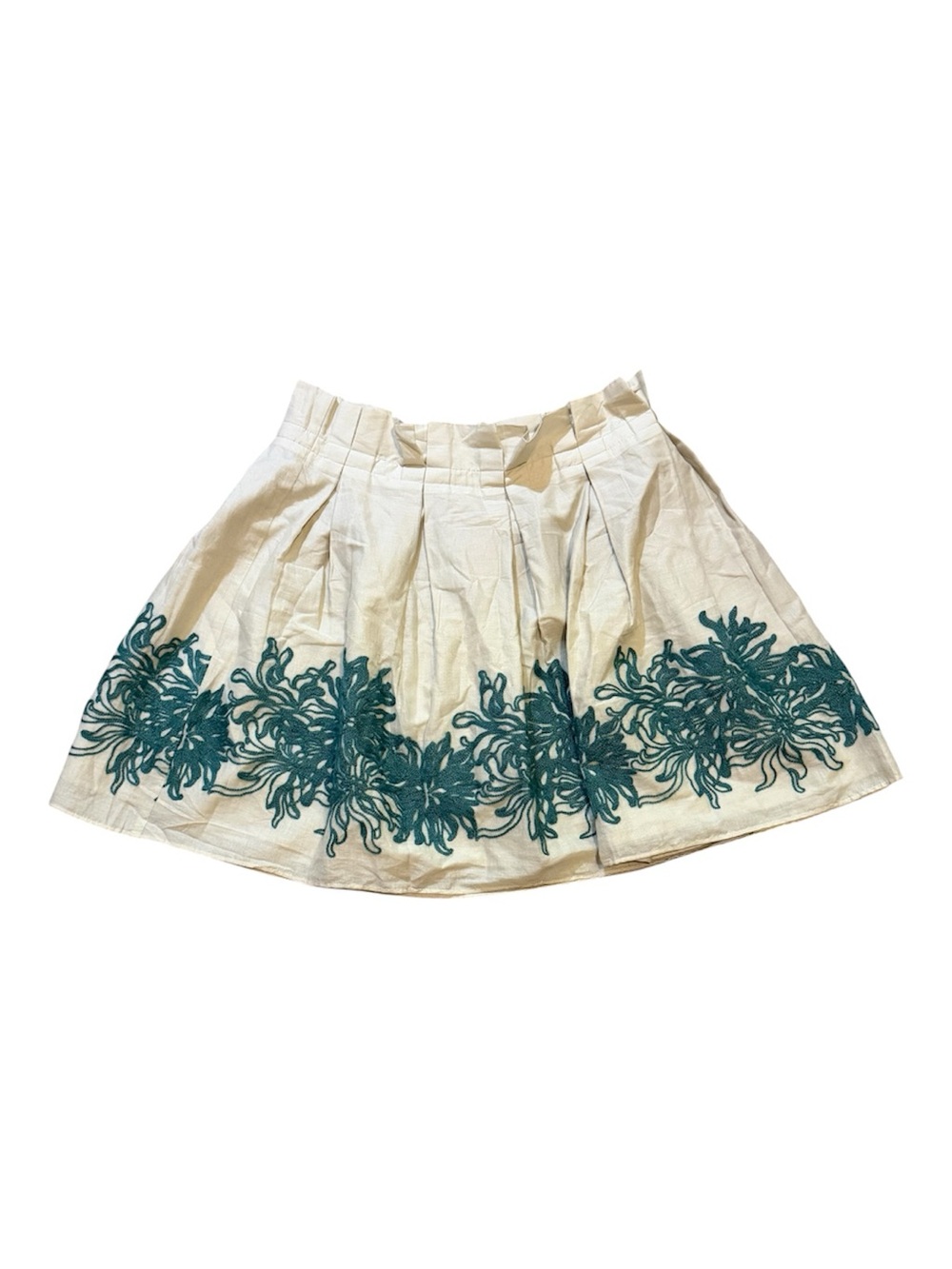 BCBGeneration Cream Circle Skirt with Teal Embroidered Hem